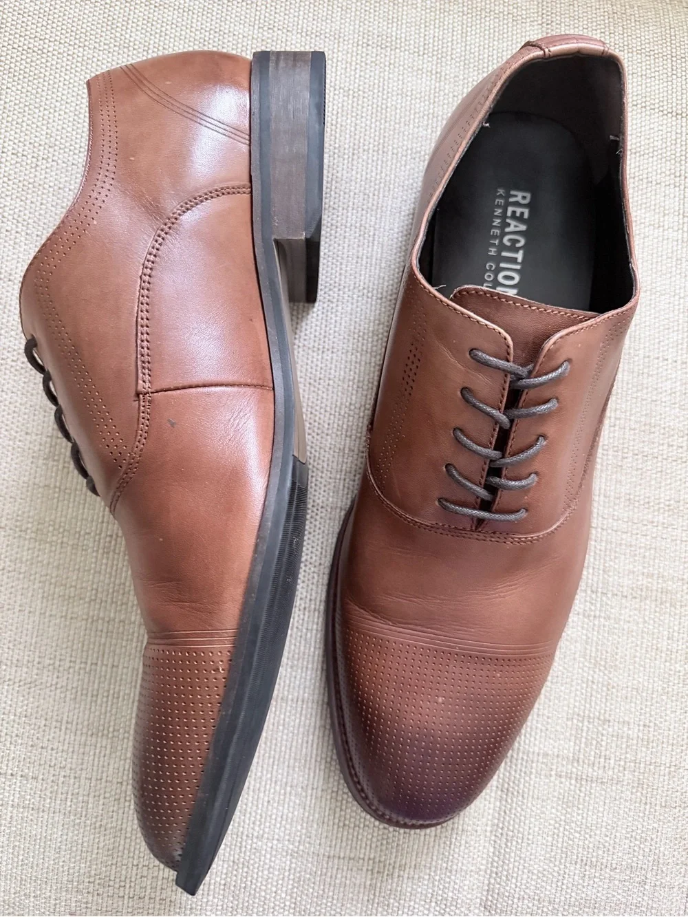 Kenneth Cole Reaction Brown Leather Oxford Dress Shoes perforated Toe cap Size11